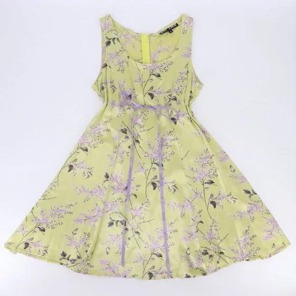 SOLD - Vintage Betsey Johnson Green & Purple Ribbon Floral Mini Dress - Picture 3 of 10